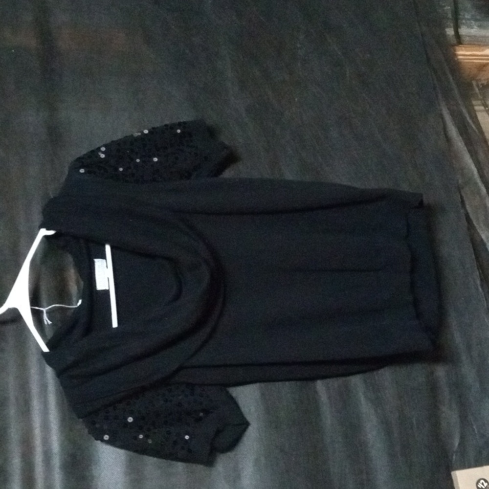 Joseph Black Sequin Sleeve Cowl Neck Blouse